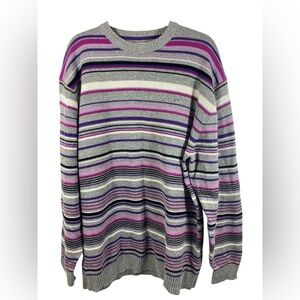 Ecko Unltd XL Wool Blend Sweater Gray Purple Pink Stripe Rhino Y2K Streetwear